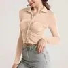 Damenblusen, Frühling und Winter, solide, elegant, schlankes Revers, einreihig, langärmelig, Tops, Damen, elegante Hemden, Blusas, Arbeitskleidung