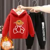 Erkek Kız Kıyafetleri Hoodies Pantolonlar Çocuklar Karikatür Karikatür Sonbahar Kış Uzun Kollu Polar Sıcak Sweatshirts Kıyafetler 2pcs 2-12y 231226