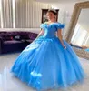 Quinceanera Dresses Light Blue Party Prom Ball Gown Off-Shoulder Sleeveless Tulle Custom Zipper Lace Up Plus Size New