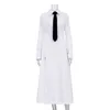 Casual Dresses TARUXY Side Slit Long Dress For Women White Elegant Turn Collar Tie Midi Femme 2024 Street Loose Slender Woman