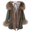 Maomaokong Real Natural Raccoon Big Fox Fux Fur Collar Parkas Long Female Winter Rabbit Lining Inner Jacket Fur Coat Outerwear 231226