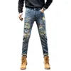 Men's Jeans Autumn And Winter Distressed Slim Fit Small Leg Long Pants Denim Personalized Ripped Skinny Men