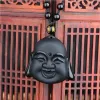 Bijoux de haute qualité 100% obsidienne noire naturelle, pendentif tête de bouddha Maitreya, amulette porte-bonheur pour femmes et hommes