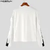 INCERUN Tops 2023 Korean Style Men s Black White Contrast Color Lace T shirts Casual Streetwear Loose O Neck Camiseta S 5XL 231227