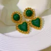 Nieuw ontworpen mode luxe oorsteker groene edelsteen liefde hanger vrouwen oorbellen micro ingelegde diamanten lente zomer sieraden A021
