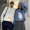 Harajuku överdimensionerad stickad tröja män tecknad anka gås broderi jumpers japanska mode o halsgatkläder par unisex 231226