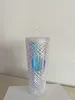 710ml canecas iridescentes bling arco -íris unicórnio sereia deusa cravejada copo frio caneca de café com palha reutilizável