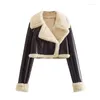 Jaquetas femininas Trafza Mulheres Moda Grosso Quente Faux Shearling Crop Casaco Vintage Manga Longa Zipper Jaqueta Outono Feminino Outerwear Chic Tops