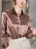 Brand Quality Luxury Femmes Shirt Elegant Office Bouton Shirts à manches longues Momi Silk Crepe Satin Blouses Business Ladies Top 231227