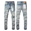 Mens Roxo Jeans Designer Empilhados Calças Longas Rasgado High Street Marca Retro Lavagem Patch Buraco Denim Slim Fit Calças de Moda Reta Jeans Streetwear