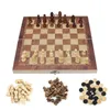 5 크기의 접이식 목재 국제 체스 세트 Backgammon Checkers Travel Games Board Drafts Entertainment 휴대용 보드 게임 231227