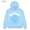 2023 Sp5der 555555 Hoodies Mens Womens Angel Number Puff Pastry Printing Graphic Spider Web Sweatshirts Streetwear Top Clothing Light Blue G4GX 5R6E