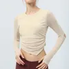 LU Net fil couture Yoga vêtements haut femmes doublure intégrée coussin de poitrine plis irréguliers à manches longues Fitness costume chemises