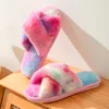 Frauen in der Innenräume Plüsch Slipper Winter warmes Haus Krawatte Fluffy Slippy Cross Gurt Gurt Pelzige Flachschuhe offene Zi -Baumwollrutsche