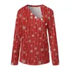 Dames T-shirts S Casual Mode Onregelmatige knoopkraag Shirt V-hals Kerstprint Pullover Tuniek T-shirt Kleding