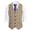 Vests Mens Vintage 격자 무늬 단일 가슴 정장 조끼 2021 브랜드 Slim Fit Sleeveless Vest Waistcoat Men 형식 비즈니스 조끼 Gilet Homme