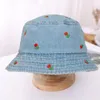 Wide Brim Hats Women Fisherman Hat Tulip Embroidery Flat Top Vintage Basin Cap Foldable Decorative Sunshade Windproof Lady