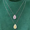 Pendants Collier femelle exquis 925 argent sterling rose / zircon jaune en pierre d'eau pendente colliers pour femmes collares kolye