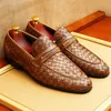 Chaussures habillées Design de luxe tête carrée noir marron tissage en cuir véritable hommes chaussure à la main Oxford laçage appartements hommes