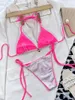 Kobiety Błyszczący Trójkąt Bikini Zestaw Kobiety Silver Pink Micro Swimsuit 2023 2-częściowy garnitur do kąpieli plażowej cekin bikinis