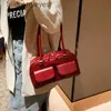 Bolsas de ombro Retro Red Satchel Satchel Bag Patent Couro bolso de luxo Handbag fêmea de petera