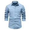 Men's Casual Shirts Denim For Fashion Fall Long Sleeve Blue Shirt Slim Button Cardigan Clothes 2023