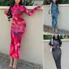 2024 Designer Maxi klänningar kvinnor långärmad bodycon klänning vår sexig slips färgämne lång klänning y2k natt party slitage bulk artikel grossistkläder 10486