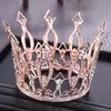 Hårklipp vintage rosguld rund kristall bröllop tiara drottning krona för brudhuvudstycke diadem prom hårsmycken194n