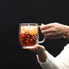 Tasse en verre à double couches avec poignée, tasse de café à jus de lait de petit-déjeuner, tasse de brassage à thé de fleur de bureau, tasse d'eau, tasse isolée