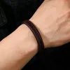 Brazalete clásico para hombre, pulsera de cuero tejida a mano, brazaletes con hebilla de aleación negra, pulsera de moda para hombre, regalo de joyería Punk