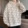 Men's Hoodies Men Hoodie 2023 Spring/Autumn Sweatshirt Hip Hop Harajuku Print V-neck Fashion Loose Check Pattern Couples' Clothes