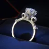 Corona de lujo con incrustaciones de diamantes CZ, anillo lleno de oro blanco de 14KT, anillo de compromiso, banda de boda, anillo de promesa de dedo para mujer 191l