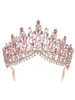 Barock Rose Gold Pink Crystal Bridal Tiara Crown med Cam Pageant Prom Veil Pannband Bröllop hårtillbehör 2202261744978