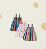 Girls colorful polka dots susepnder dresses kids rainbow stripe dew shoulder princess dress 2024 summer children beach hoilday clothes Z6330