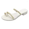 Slippers Punk Style Female Metal Chains Clip Toe Narrow Band Flip Flops Women Low Heel Gladiator Sandalias Mujer Beach Slides