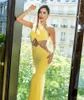 Casual Dresses Elegant Diamonds Women's Dress Sexig Backless Hollow Out Halter Maxi Bandage Vestidos Yellow Evening Party Clubwear Outfits