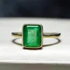 Cluster Rings Real Silver 925 Retro Square Green Stone Ring 18K Gold Color Cubic Zircon Emerald For Women Anniversary Party Gift256f