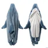 毛布漫画サメのスリーバッグパジャマオフィスナップブランケットカラカル高品質の布地マーメイドショール子供用adtドロップ配達ho dhjmz