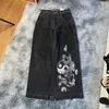 Streetwear Jnco Y2K Hip Hop Cartoon Graphic Print Vintage workowate czarne spodnie mężczyźni kobiety wysokie talia szerokie spodnie B4