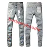 Paarse Designer Jeans Eindkwaliteit Geborduurd Gewatteerd Gescheurd Vintage Hip Hop High Street Merk Heren Slim Fit Fashion Casual Broek