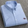 Herrklänningsskjortor 2024men's broderade polo kortärmad skjorta Oxford Spun Pure Cotton Thin Casual Slim Montering Half for Men