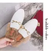 Designer shoes Metal buckle soft leather rabbit half slippers cotton shoes Mueller's slippers women's shoes winter fur shoes foot Furry slipper O6RYl