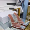 Crystald ozdobiono przezroczyste kapcie mułowe Summer przeciw poślizgnięciu Wysokie obcasy srebrne skórzane sandały luksusowe designerskie buty imprezowe obcasy