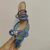 Роскошные брендовые женские туфли-лодочки с кристаллами и блестками и бантом, сексуальные женские сандалии на высоком каблуке с ремешком на щиколотке, летняя модная свадебная обувь для выпускного вечера 231226