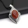 Pendant Necklaces Natural Stone Shell Rhombus Alloy Electroplate Red Agate Green Aventurine Men's Women's Jewelry Accessories