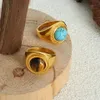 Винтажное кольцо с камнем тигрового глаза, эффектное кольцо-пасьянс с синей бирюзой, стиль королевского дворца в стиле ретро, персонализированное легкое роскошное кольцо для пары, позолоченное титановое кольцо