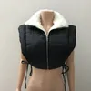 Women's Vests Fleece Lined Reversible Puffer Vest Coat Casual Turn-down Collar Sleeveless Crop Jacket Fashion Warm Overall 2024