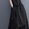 Pantalones para mujer #2910 negro asimétrico pierna ancha streetwear hip hop mujeres de cintura alta vendaje joggers sueltos holgados femeninos