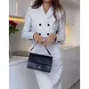 Robes de travail Femmes Rayé Deux Pièces Robe Ensemble Automne Femelle Col Cranté Double Boutonnage Blazer Manteau Taille Haute Maxi Fente Jupe Ensembles