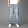بنطلون جينز للرجال بحجم كبير من الجيوب السطحية الساقين سراويل سراويل جينز مستقيمة للهيب هوب